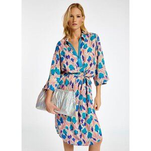 Essentiel Light Pink, Blue and Purple Floral Print Oversized Women's Midi Dress